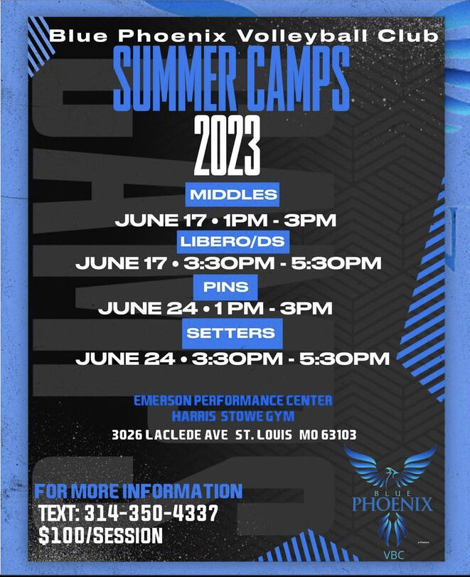 blue phoenix volleyball club flyer from 2023