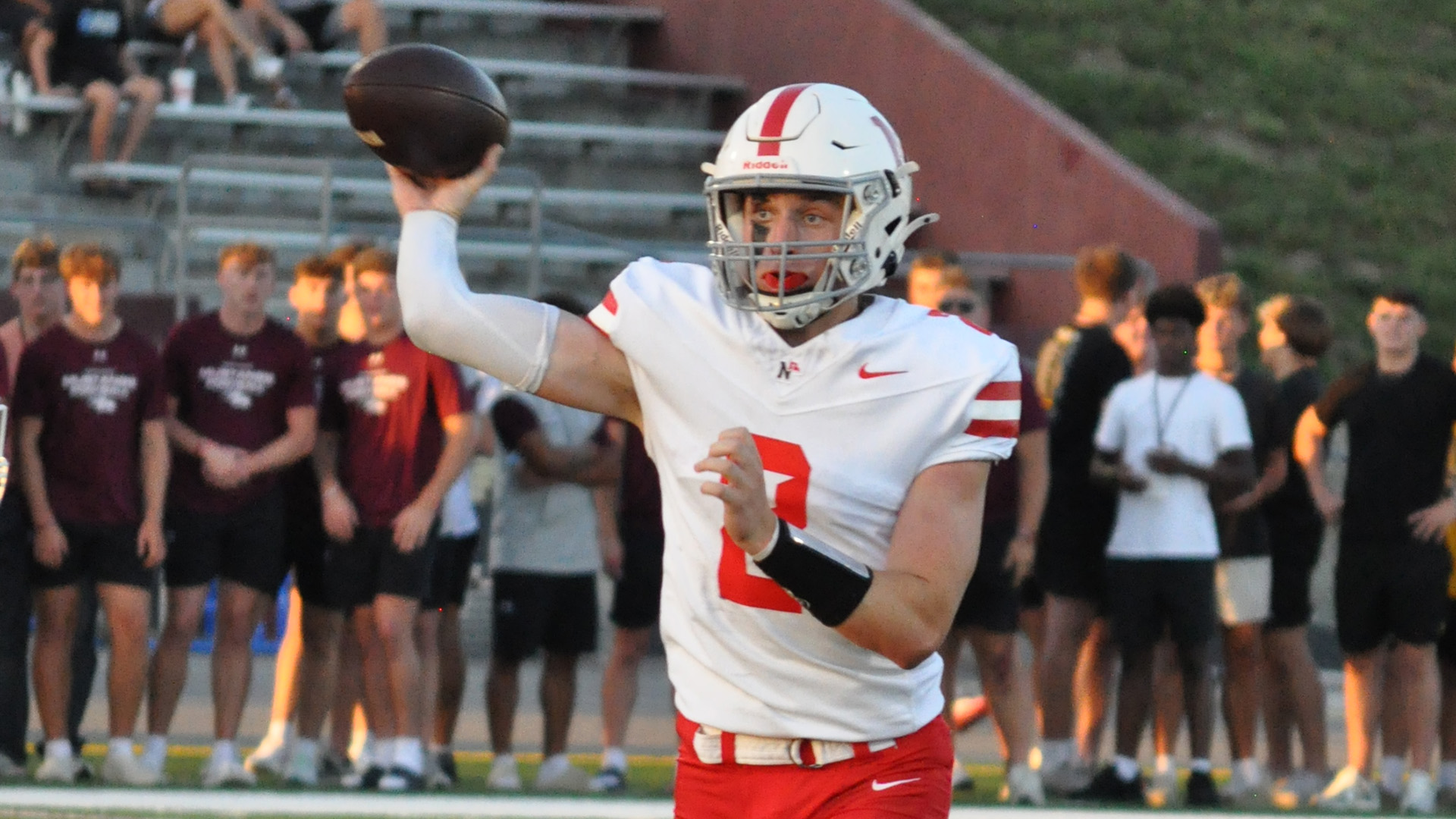 Northwestern quarterback Colby Duncan throwing a pass against Morningside