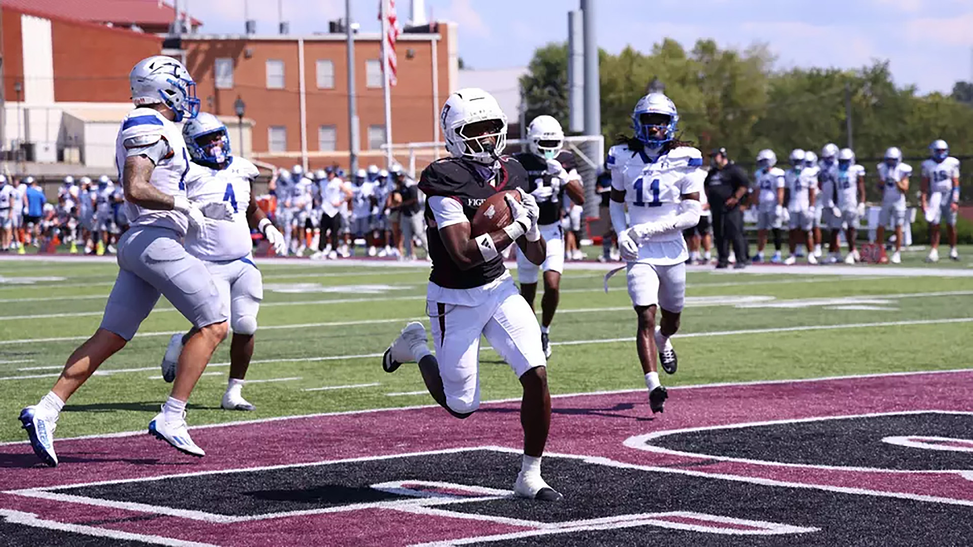 A player from Campbellsville scores a touchdown.