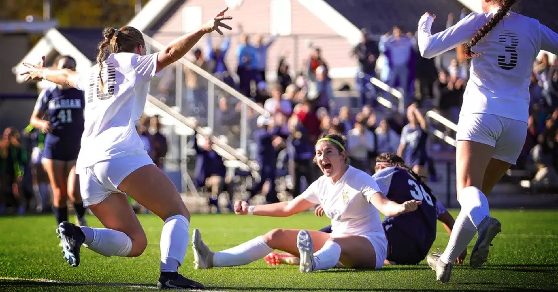 Spring Arbor (Mich.) Women's Soccer Players Celebrating